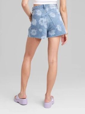 wild fable Light Blue Faded Floral Cutoff Button Fly High Rise Denim Shorts